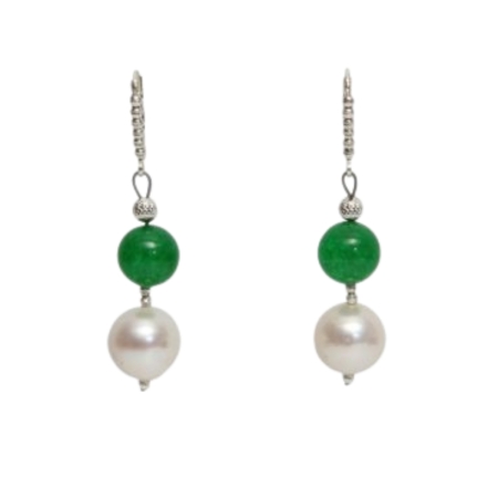 24017 Pearl & Dyed Green Jade Earrings