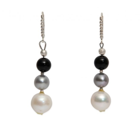 24020 Grey and White Pearl Earring with Onyx Beads
