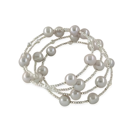 24048 Light Grey Freshwater Pearl Spiral Bracelet Beautifully Accented With Diamond Cut Sterling Silver Beads