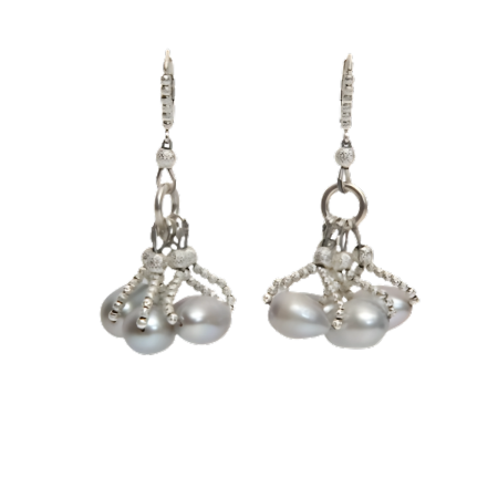 24082 Grey South Sea Baroque Earrings With 4 Drops