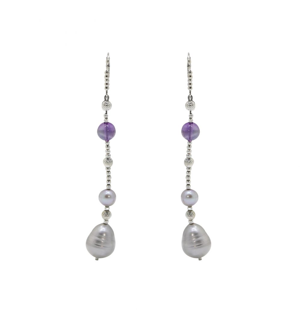 Amethyst and Grey Freshwater Pearl Earrings
