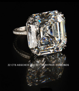 22 carats asscher cut diamond set with pave diamonds