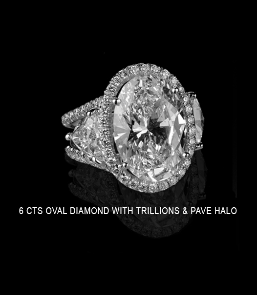 6-CTS-OVAL-DIAMOND-WITH-TRILLIONS-&-PAVE-HALO 6 CTS Oval Diamond Ring with Trillions and Pave Halo