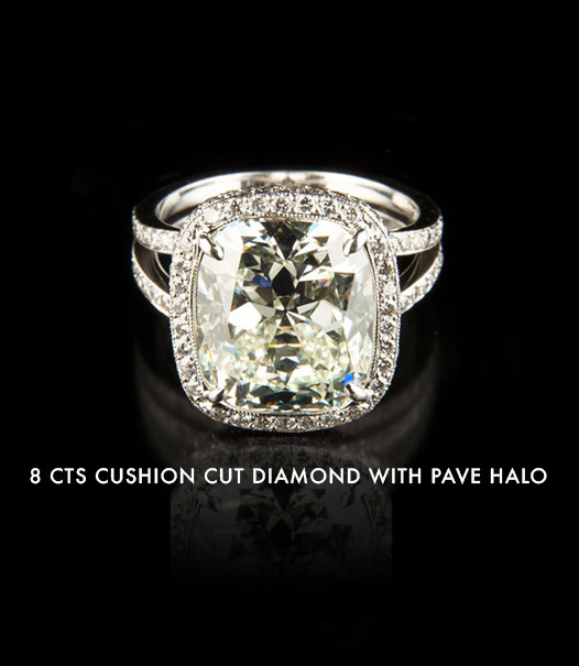 8 CTS CUSHION CUT DIAMOND WITH PAVE HALO 8 carats cushion cut diamond with pave halo