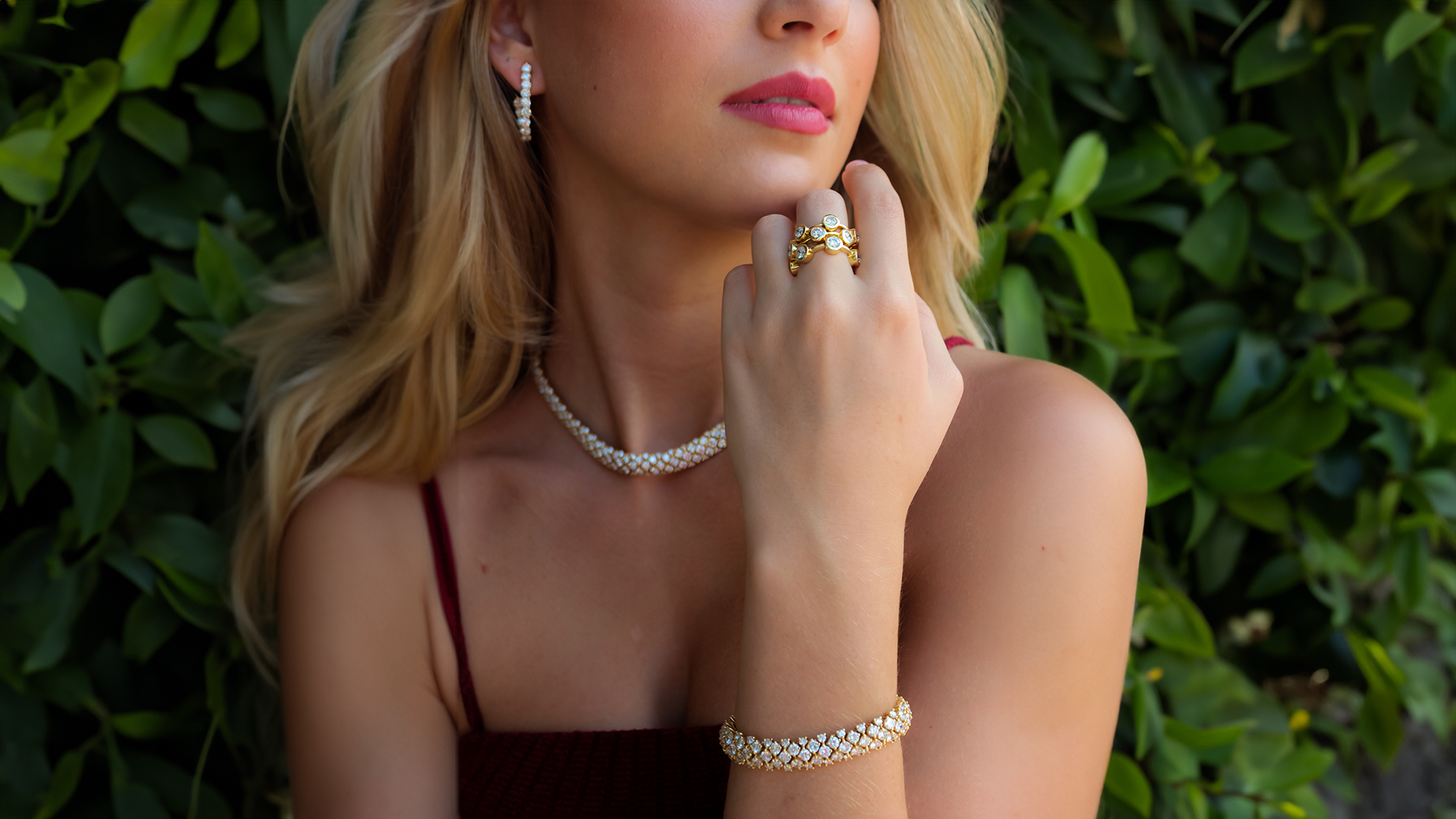 Diamond Earrings, Bracelet, Ring and gorgeous Necklace