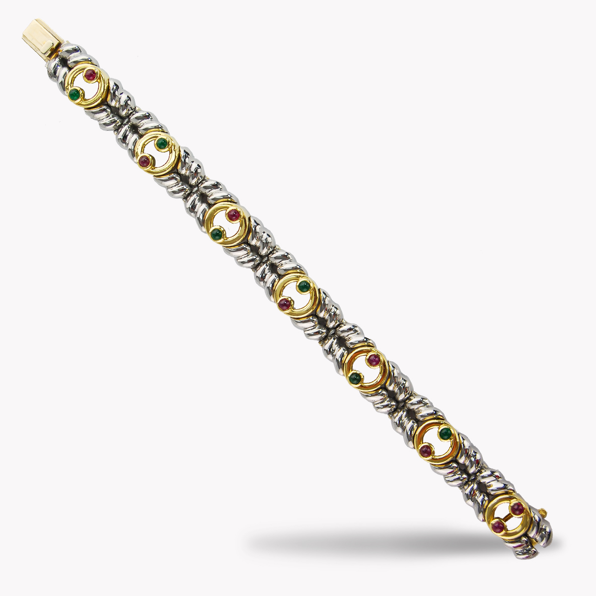 20007 Yellow Gold & Stainless Steel Ruby & Emerald Bracelet