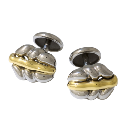 20538 Flowing Lines Cufflinks Designed and Handmade by Kaufmann de Suisse in Stainless Steel & 18kt Yellow Gold