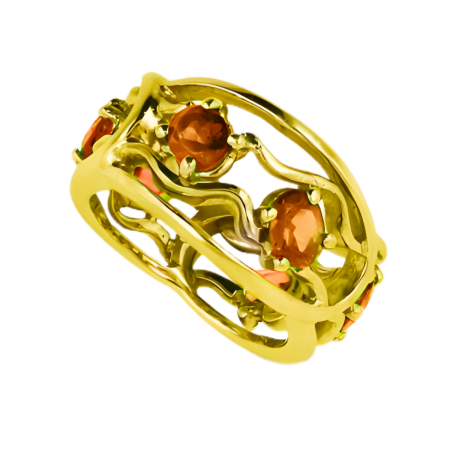 20571 Open Flowing Lines Citrine Eternity Ring Designed and Handmade by Kaufmann de Suisse in 18kt Yellow Gold featuring 6 Oval Cut Citrines weighing a total of 1.80cts