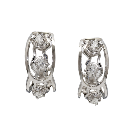 20700 Open Flowing Lines Diamond Earrings Designed & Handmade by Kaufmann de Suisse in 18kt White Gold featuring 16 Oval HSI Quality Diamonds weighing a total of 0.95cts.