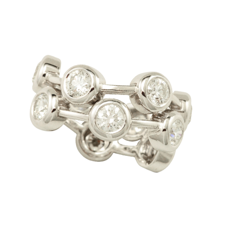 21306 1 Cascade Diamond Ring Designed and handmade by Kaufmann de Suisse in 18kt White Gold featuring 10 Round Brilliant Cut GVS Quality Diamonds weighing a total of 2.68cts