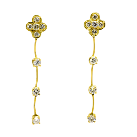 21972B Cascade Diamond Drop Earrings Designed and Handmade in 18kt Yellow Gold featuring 16 Brilliant Cut GVS Quality Diamonds weighing a total of 2.40cts