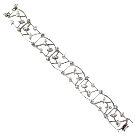 22055 Diamond Constellation Link Bracelet Designed & Handmade by Kaufmann de Suisse in 18kt White Gold featuring 40 Mixed Shape GVS Quality Diamonds weighing