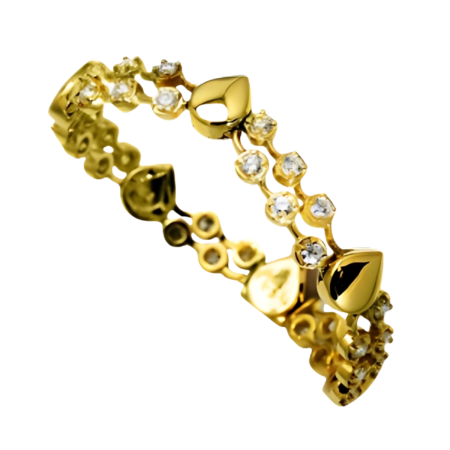 22102 Cascade Lace Bracelet Designed and Handmade by Kaufmann de Suisse in 18kt Yellow Gold featuring 32 Round Brilliant cut GVS Quality Diamonds weighing a total of 3.99cts.
