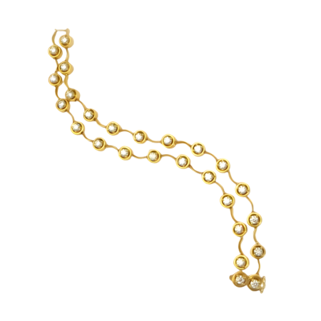 22233 Double Cascade Diamond Bracelet Designed and Handmade by Kaufmann de Suisse in 18kt Yellow Gold featuring 26 Round Brilliant Cut GVS Quality Diamonds weighing a total of 4.22cts.