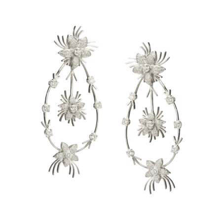 22405 Jasmin de Nuit Oval Hoop Earrings Designed & Handmade by Kaufmann de Suisse in 18kt White Gold featuring 170 Round Brilliant Cut GSI Quality Diamonds weighing a total of 2.04cts and 18 Round