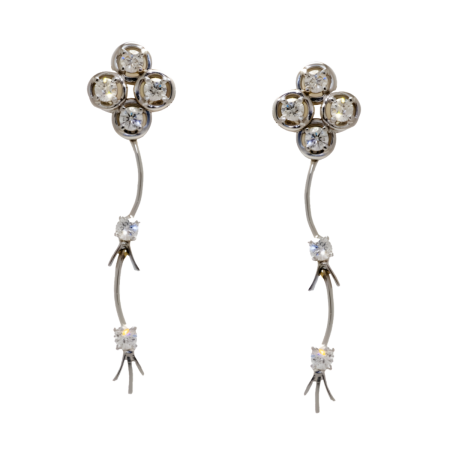 22465 Cascade Diamond Dangle Drop Earrings Designed & Handmade by Kaufmann de Suisse in 18kt White Gold featuring 12 Brilliant Cut GSI Quality Diamonds weighing a total of 2.02cts