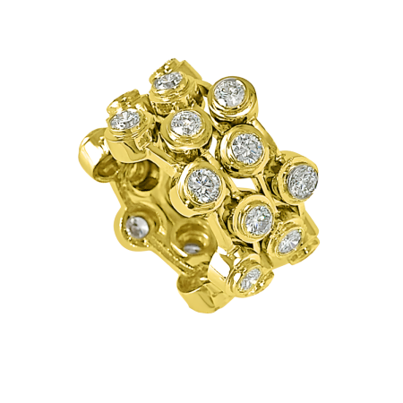 22621 Thee Row Cascade Eternity Band Designed and Handmade by Kaufmann de Suisse in 18kt Yellow Gold and featuring 18 Round Brilliant Cut GVS SI Quality Diamonds weighing a total of 4.5cts