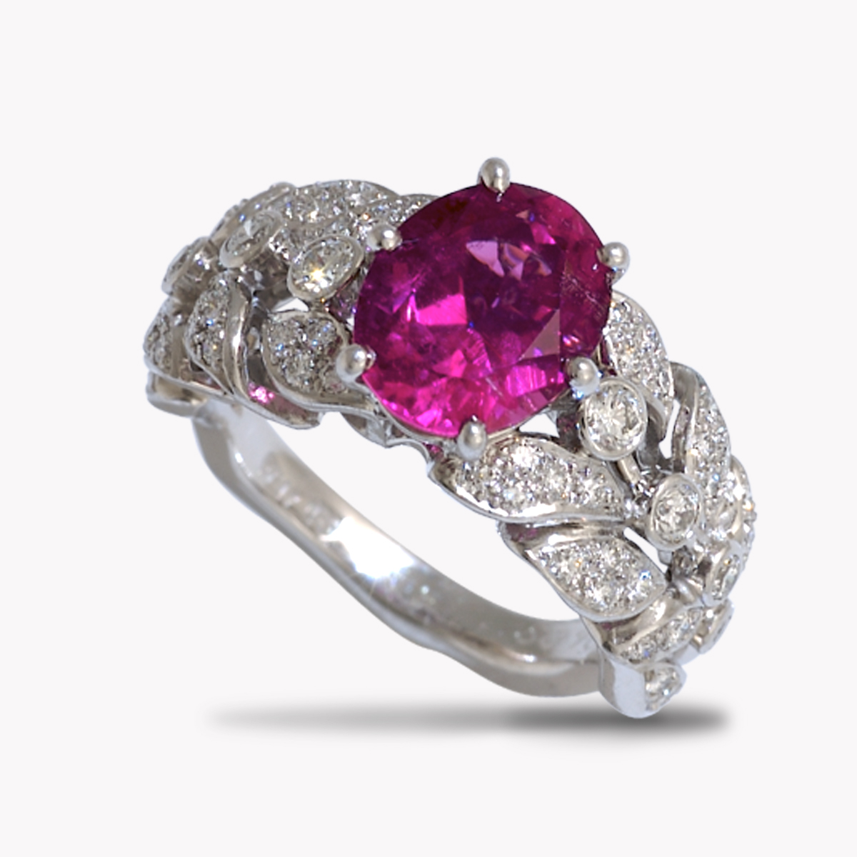 Flowing Lines Pink Sapphire & Diamond Ring in Platinum