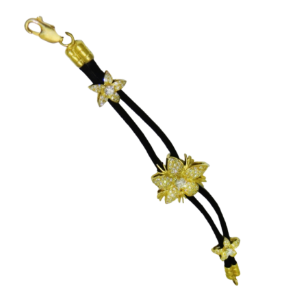 22649 Jasmin de Nuit Diamond Bracelet Designed and Handmade by Kaufmann de Suisse in 18kt Yellow Gold featuring 119 Round Brilliant cut GSI Quality Diamonds weighing