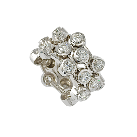 22947 Thee Row Cascade Eternity Band Designed & Handmade by Kaufmann de Suisse in 18kt White Gold and featuring 18 Round Brilliant Cut GVS Quality Diamonds weighing a total of 4.5 cts