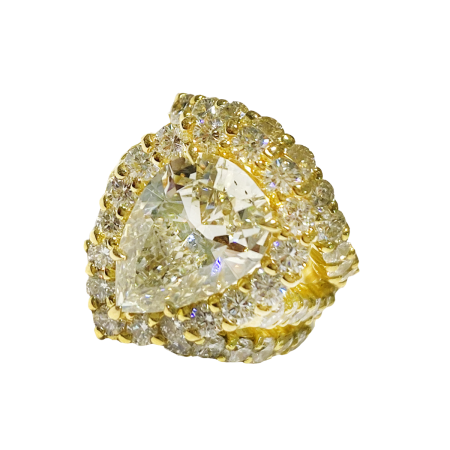 23327 SuperNova Pear Shape Diamond Ring Designed & Handmade by Kaufmann de Suisse in 18kt Yellow Gold featuring one 4.00cts JSI2 Diamond mounted with 75 Round Brilliant Cut F GVS Quality Diamonds