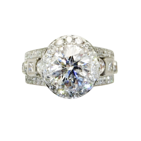 23330A Diamond Engagement Ring Designed and Handmade in 14kt White Gold featuring a 1.40cts Round Brilliant Cut HSI1 Quality Diamond with Diamond Halo and Mount featuring