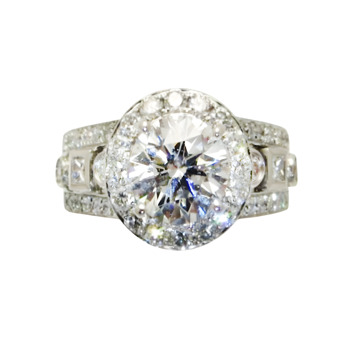 23330A Diamond Engagement Ring Designed and Handmade in 14kt White Gold featuring a 1.40cts Round Brilliant Cut HSI1 Quality Diamond with Diamond Halo and Mount featuring