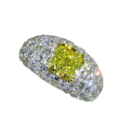 23348 Diamond Ring Designed and Handmade by Graff in 18kt White & Yellow Gold featuring one 2.29cts GIA Certified Radiant Cut Fancy Intense Yellow VS1 Quality Diamond mounted