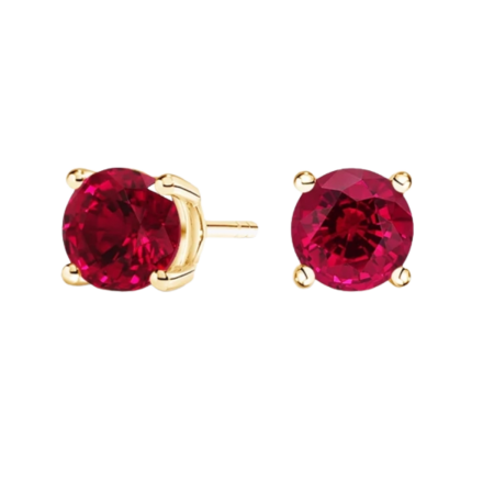 23474 Classic Earring Studs Designed and Handmade by Kaufmann de Suisse in 18kt Yellow Gold featuring 2 Round Rubies weighing a total of 0.64cts