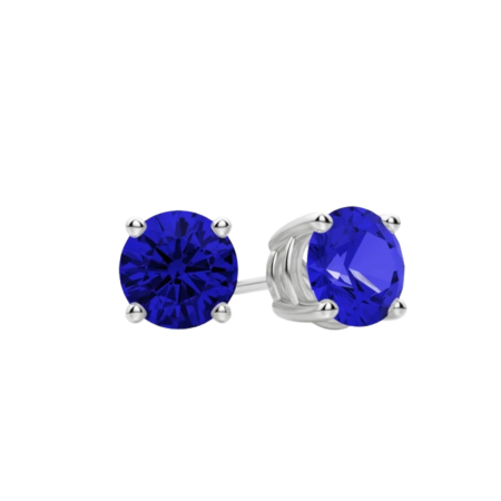 23475 Classic Blue Sapphire Earring Studs Designed and Handmade by Kaufmann de Suisse in 18kt White Gold featuring 2 Round Blue Sapphires weighing a total of 0.99cts