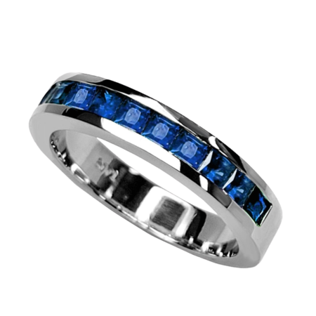 23517 Sapphire Eternity Band Designed & Handmade by Kaufmann de Suisse in Platinum featuring 30 Princess Cut Blue Sapphires weighing a total of 3.00cts