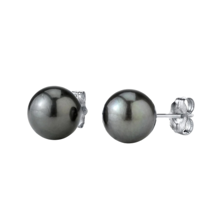 23542 13mm Black Tahitian Pearl Studs Designed & Handmade in 18kt White Gold