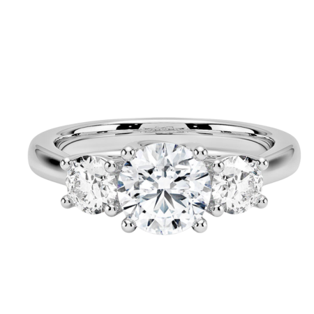 23594 Three Stone Diamond Engagement Ring Designed & Handmade in 18kt White Gold & Platinum featuring 3 Round Brilliant cut FSI1 Quality Diamonds weighing a total of 0.98cts with the Center Stone