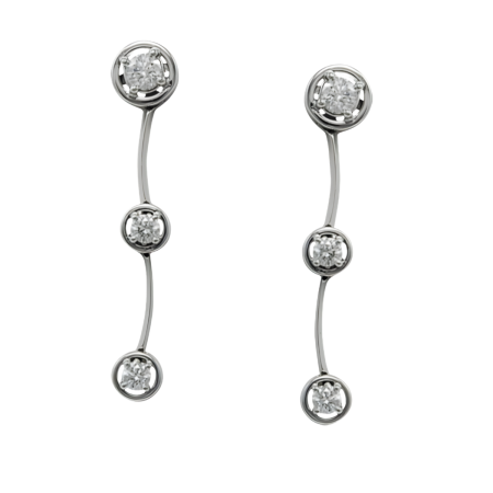 23729 Cascade Dangle Drop Earrings Designed & Handmade by Kaufmann de Suisse in 18kt White Gold featuring 6 Round Brilliant cut HSI Quality Diamonds weighing a total of 0.87cts