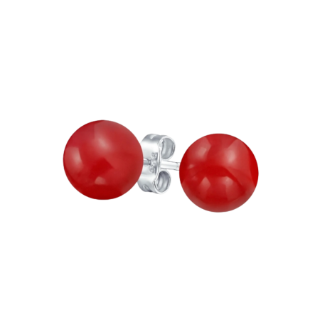 23745 Red Coral Stud Earrings measuring 2 75mm made in 14kt White Gold