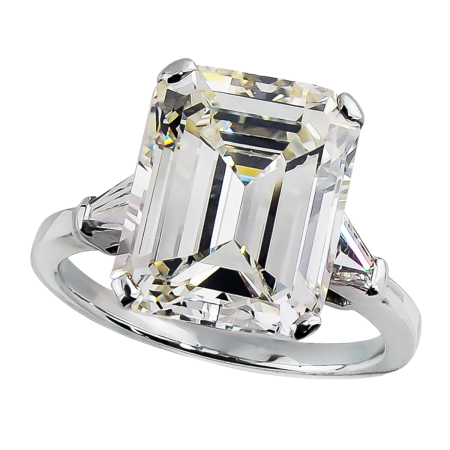 23804 Classic Three Stone Emerald Cut Diamond Engagement Ring Designed & Handmade by Kaufmann de Suisse in Platinum featuring one GIA Certified 2.87cts Crisscut Emerald Cut EVS1 Quality Diamond fl
