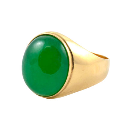 23833 Gent's Chrysophrase Ring Designed & Handmade by Kaufmann de Suisse in 18kt Yellow Gold featuring one Oval Caochon Cut Chrysophrase weighing a total of 16.28cts