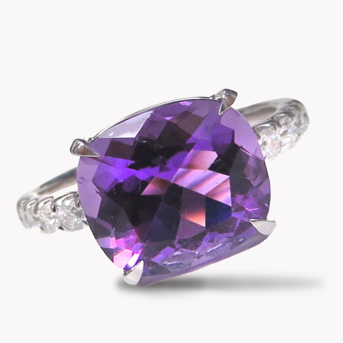 23861 Classic Amethyst & Diamond Ring in White Gold