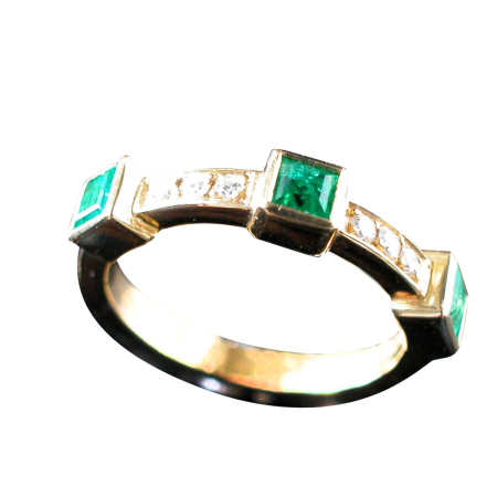 23902 Emerald & Diamond Half Eternity Band Designed & Handmade by Kaufmann de Suisse in Platinum featuring 6 Emerald Cut Emeralds weighing a total of 1.02cts and 10 Round Brilliant Cut GSI Quality