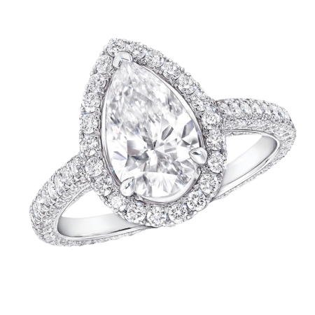 24113 Classic Pear Shape Diamond Engagement Ring Designed & Handmade by Kaufmann de Suisse in 18kt White Gold featuring one 2.15cts GIA Certifified Pear Shape JI1 Quality Diamond mounted in 18kt W