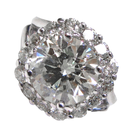 24128 Classic Diamond Ring Designed and Handmade in 14kt White Gold featuring 1 Round Brilliant Cut GIA Certified 3.08cts NVVS2 Quality Diamond mounted with