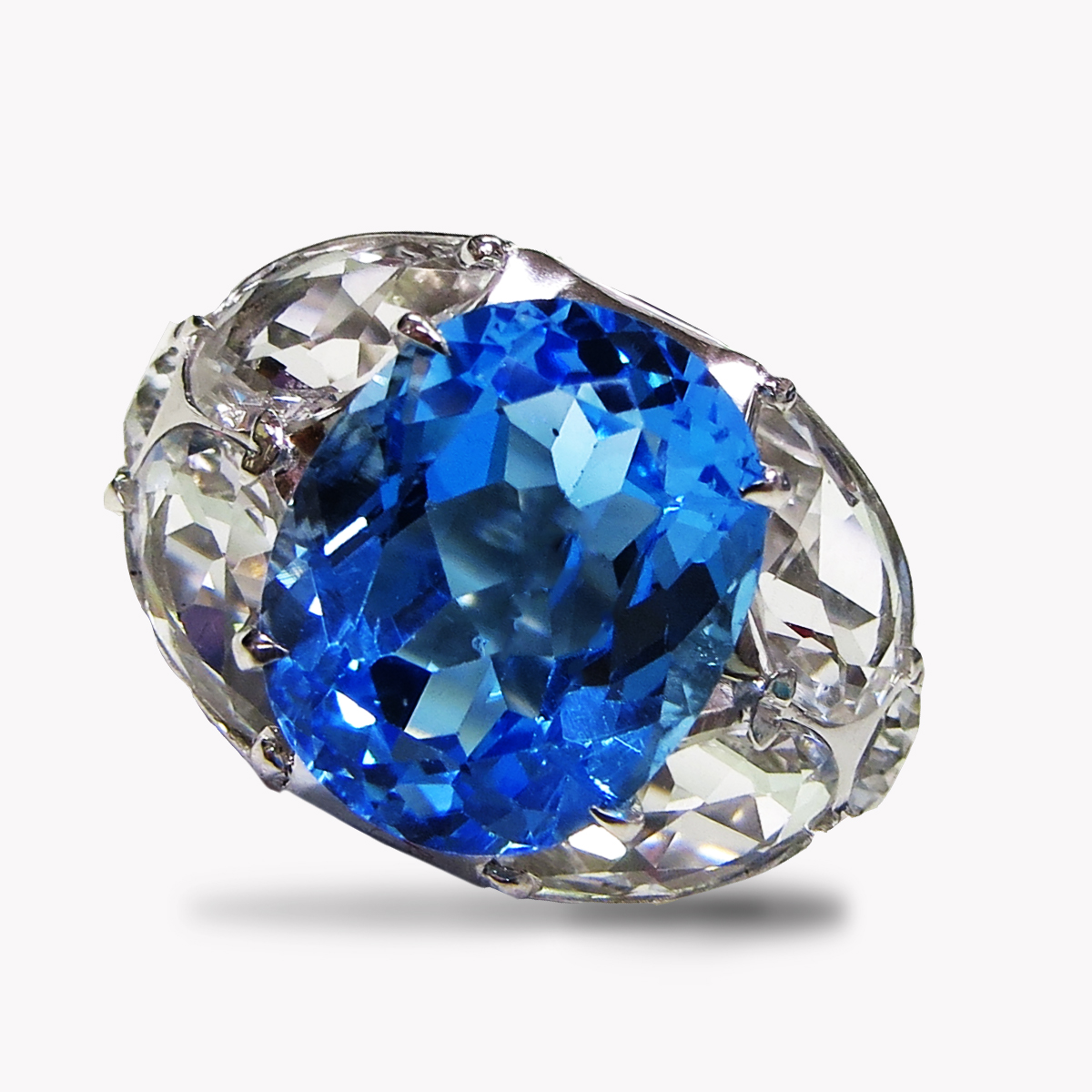 24211 Blue and White Topaz Lucky Seven Stone Ring in White Gold