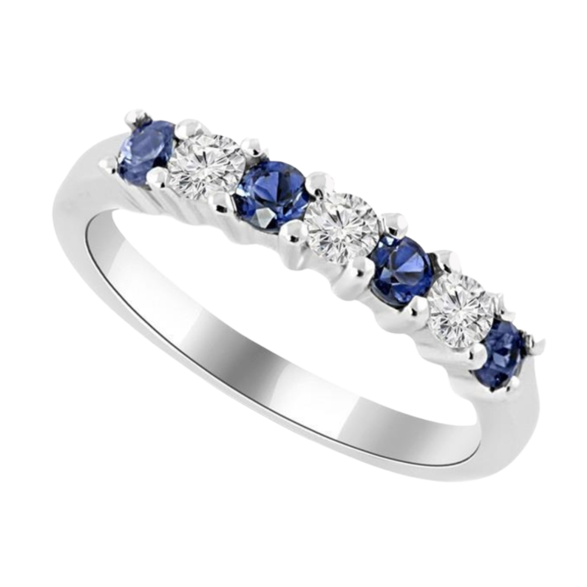 24272 Diamond & Sapphire Half Eternity Band Designed & Handmade in Platinum by Kaufmann de Suisse featuring 4 Round Blue Sapphires weighing a total of 1.28cts and 3 Round Brilliant Cut GVS Quality