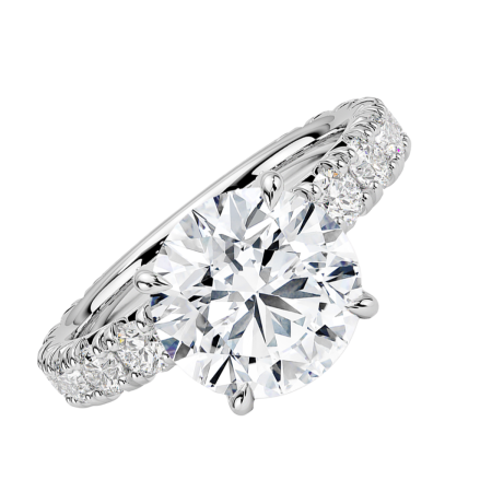 24343 Classic Diamond Engagement Ring Designed & Handmade by Kaufmann de Suisse in 18kt White Gold featuring 1 Lab Created IGI Certified Round 2.03cts ISI2 Quality Diamond mounted with 23 Round Br