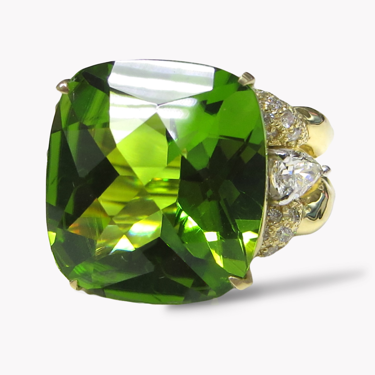 24366 Three Stone Flowing Lines Green Tourmaline & Diamond Ring in White & Yellow Gold