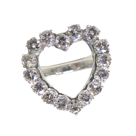 24430 Diamond Heart Ring Designed & Handmade by Kaufmann de Suisse in 18kt White Gold featuring 16 Round Brilliant Cut GVS Quality Diamonds weighing a total of 1.12cts.