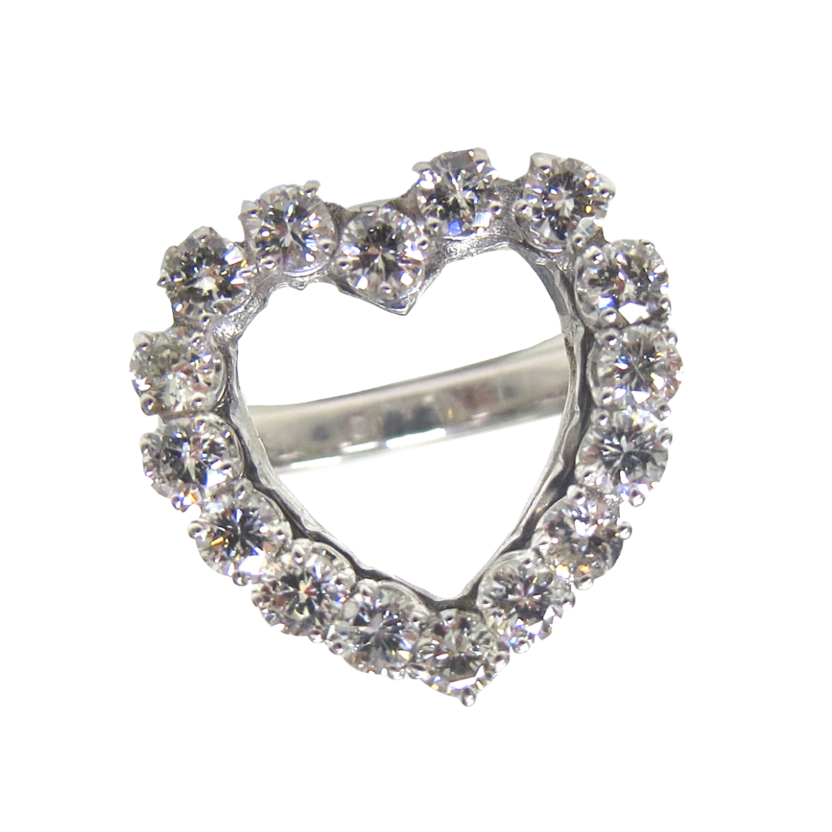 24430 Diamond Heart Ring Designed & Handmade by Kaufmann de Suisse in 18kt White Gold featuring 16 Round Brilliant Cut GVS Quality Diamonds weighing a total of 1.12cts.