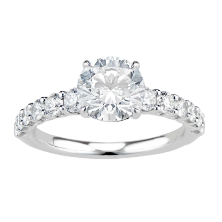 24798 Diamond Engagment Ring Designed and Handmade in 18kt White Gold featuring 1 Round Brilliant Cut MI1 Quality Diamond weighing 1.56cts mounted with 12 Round Brilliant Cut