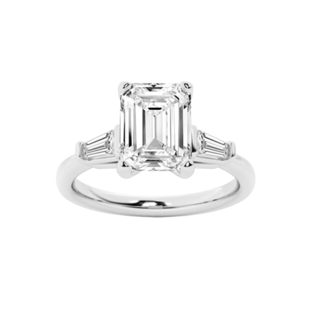 41785 Classic Emerald Cut Diamond Engagement Ring Designed & Handmade by Kaufmann de Suisse featuring one Emerald Cut 1.42cts DVS2 GIA Certified Diamond flanked by 2 FVVS Tapered Baguette Diamonds