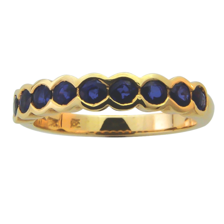 12789 Classic Kaufmann de Suisse 18kt Yellow Gold Half Hoop Eternity Ring featuring 9 Round AAA Bezel Set Blue Sapphires weighing a total of 0.84cts
